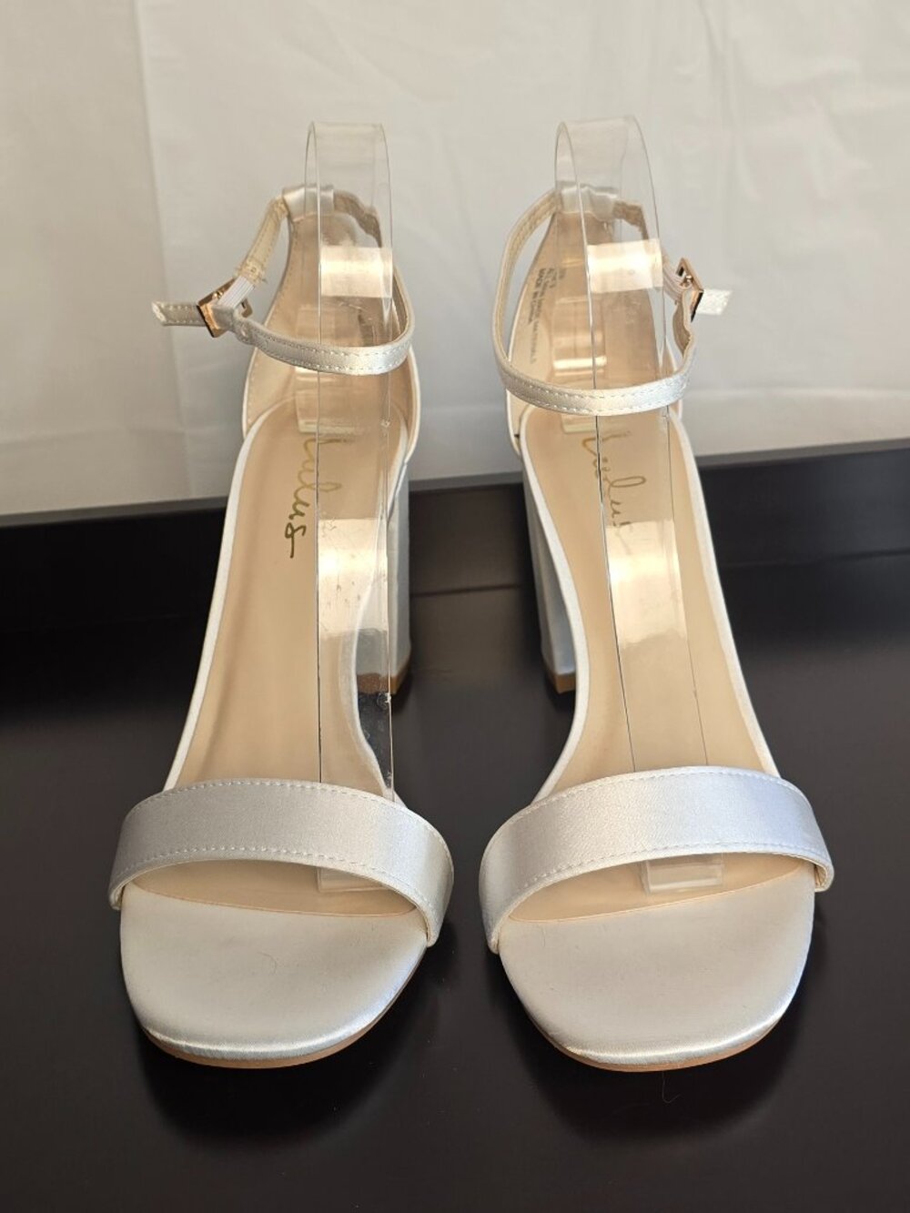Lulus Taylor Ivory Satin Ankle Strap Block Heels